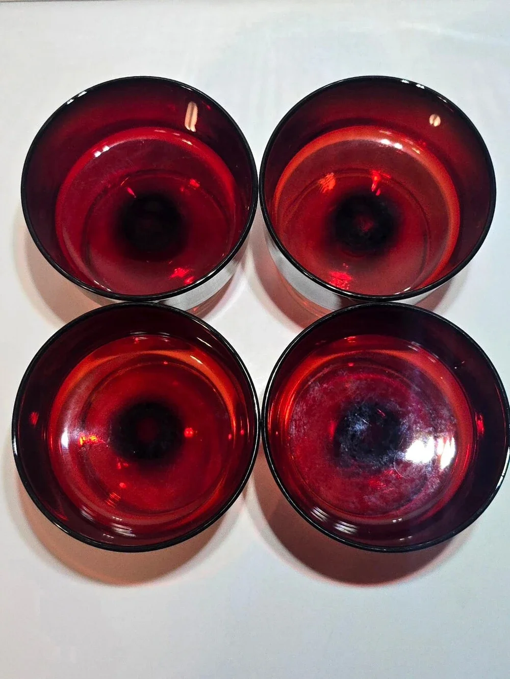 Cadmium Luminarc Cavalier Glass Set of 4 Vintage Ruby Red UV Glow Glassware